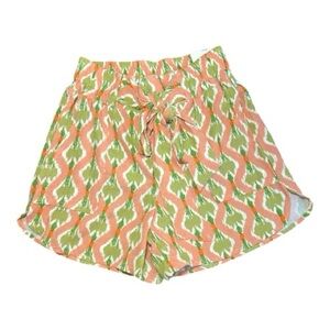 Stylish High Waist Women's Shorts in Green and Orange